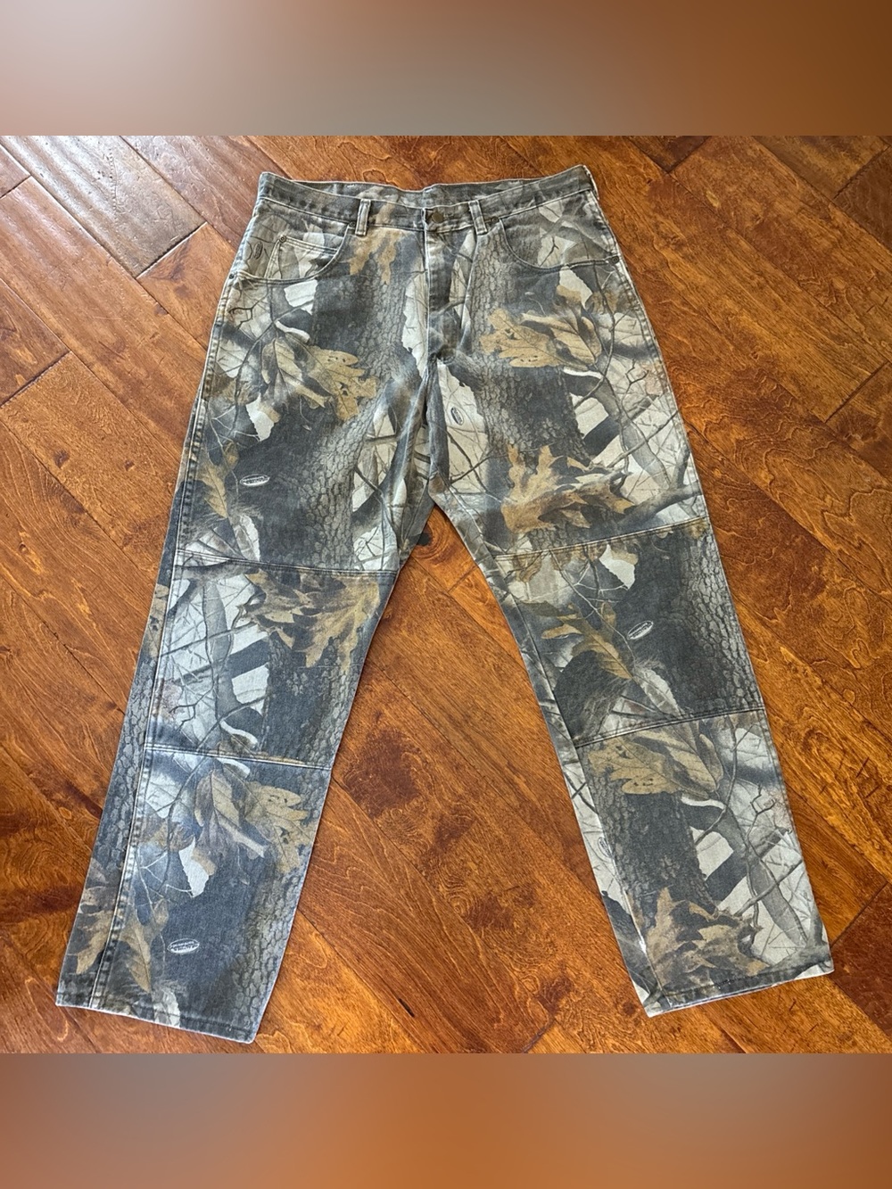 Vtg Wrangler Mens 36 x 32 Real Tree Camo Canvas Double Knee Hunting Pants Y2K